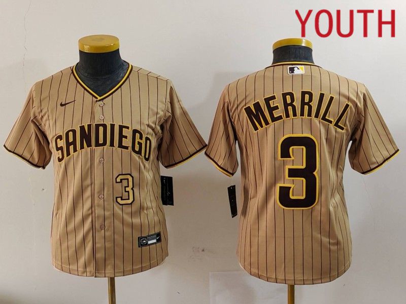 Youth San Diego Padres #3 Merrill Brown Stripe Game 2024 Nike MLB Jersey style 9021->youth mlb jersey->Youth Jersey